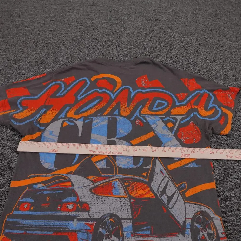 Honda CRX Shirt Mens Small Gray All Over Flames Racing Graphic Tee Double Sided